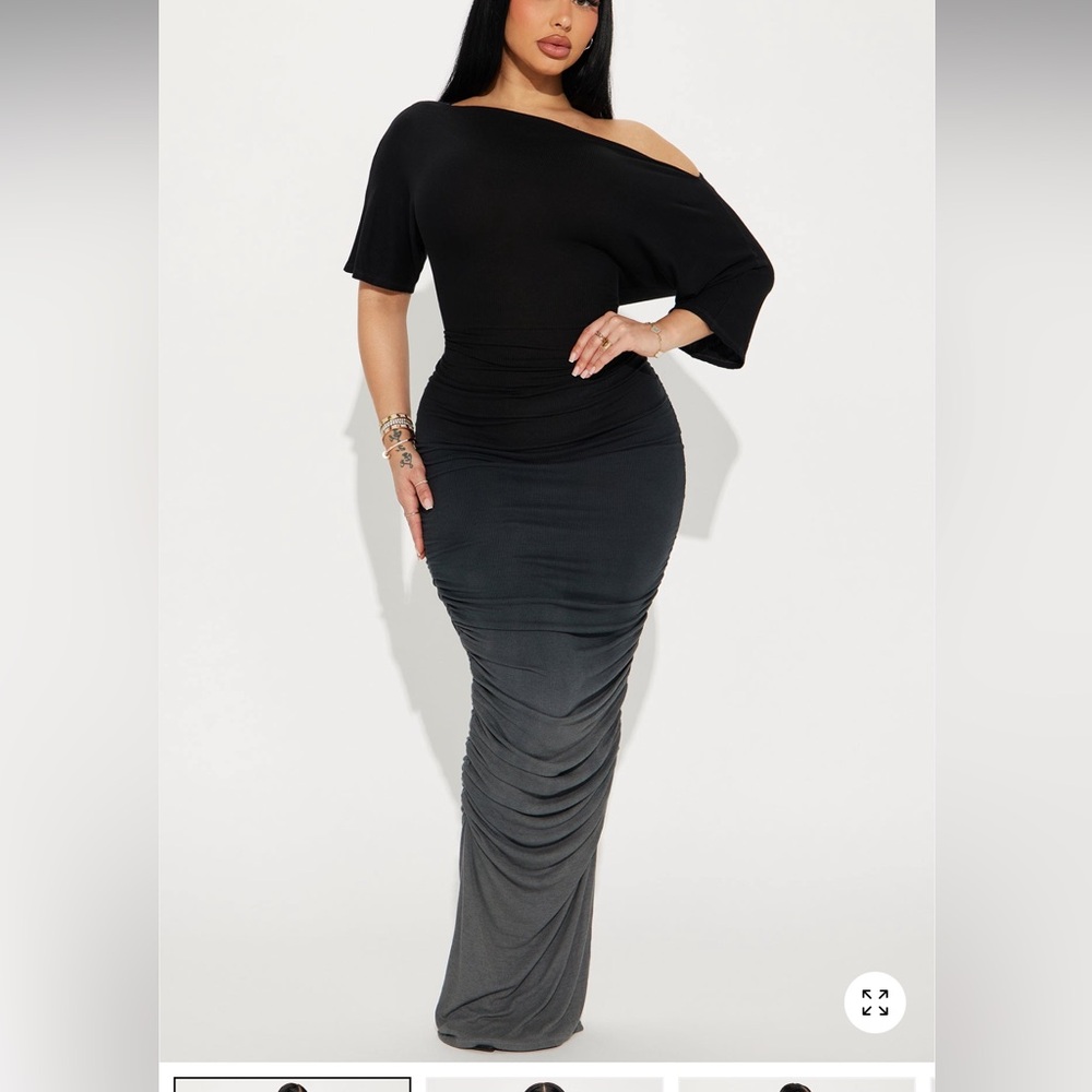 Fashion Nova Black and Gray Ombré One Shoulder Dress